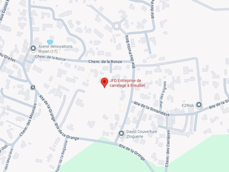 Localisation JFD Entreprise de carrelage à Breuillet Carte de Breuillet situant JFD Entreprise de carrelage, David Couverture Zinguerie et Avenir Rénovations.
